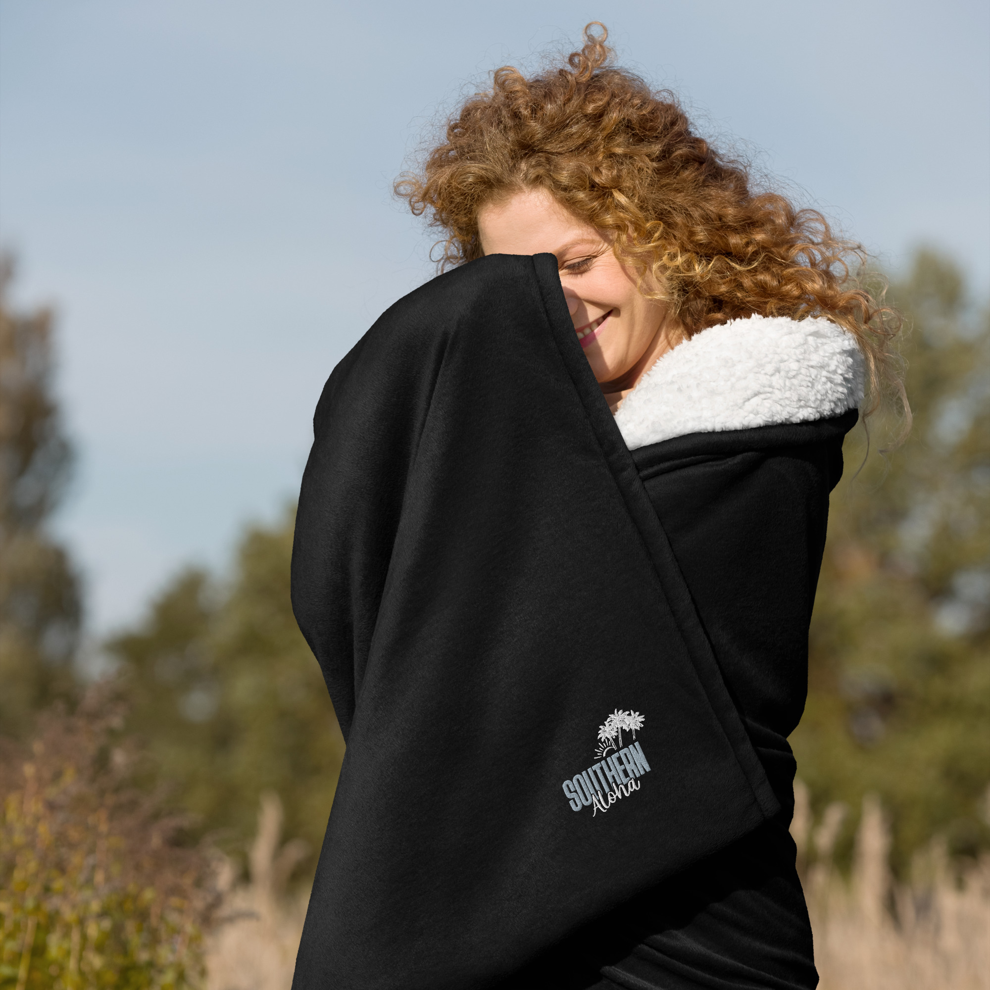 embroidered-premium-sherpa-blanket-black-front-6a6a9f1c5a9ed.jpg Southern Aloha Premium sherpa blanket - Image 1